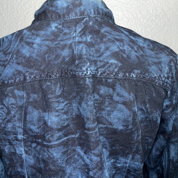 SCULLY Western Tie Die Black & Blue Ruffle Sleeves Frayed Edges Shirt Blouse Top - Picture 8 of 9